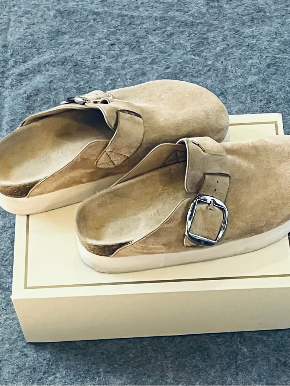 Madden Girl Beige Suede Slip-On Mule with Buckle - Picture 5 of 6